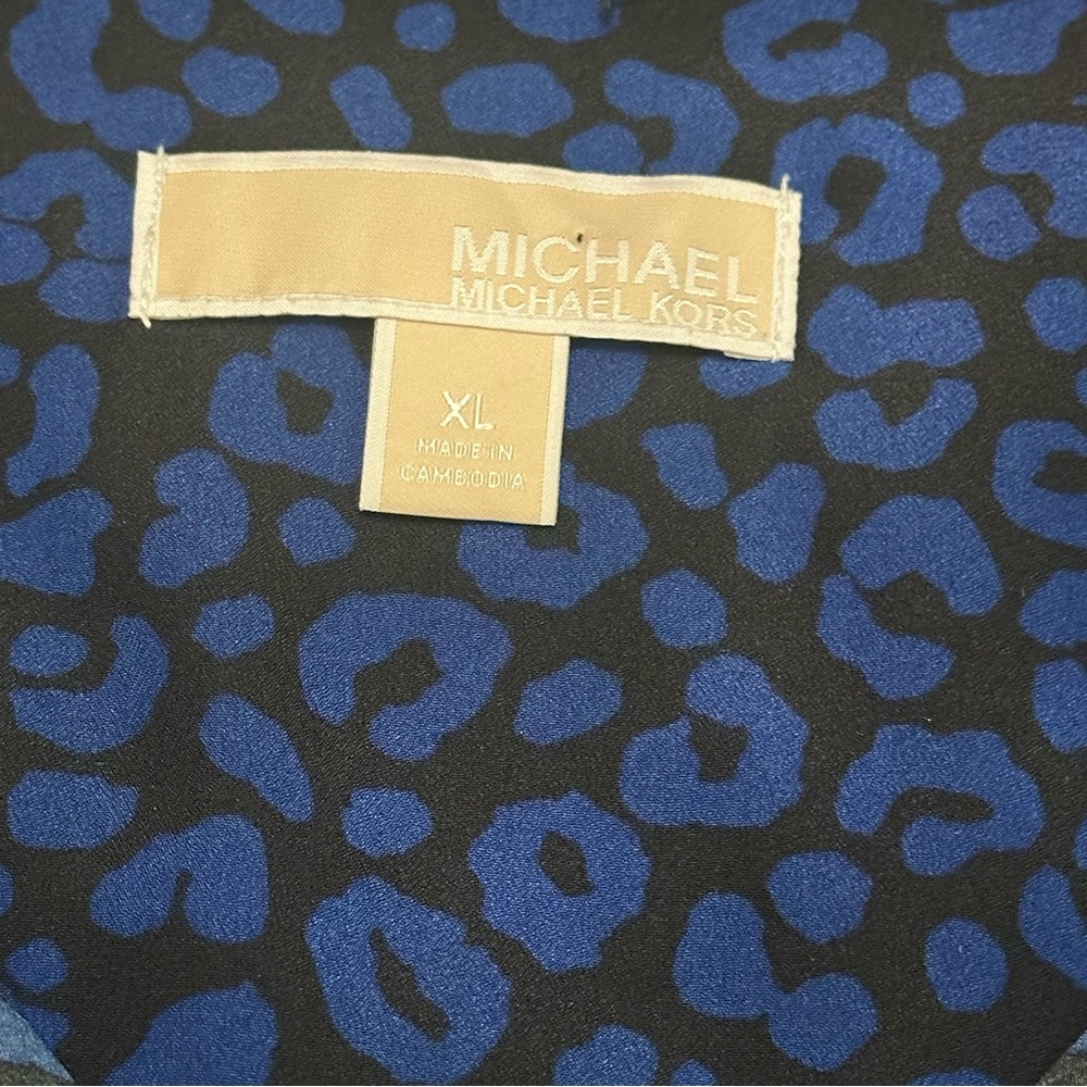 Michael Kors Blue Animal Print Utility Blouse  size XL - Picture 6 of 10